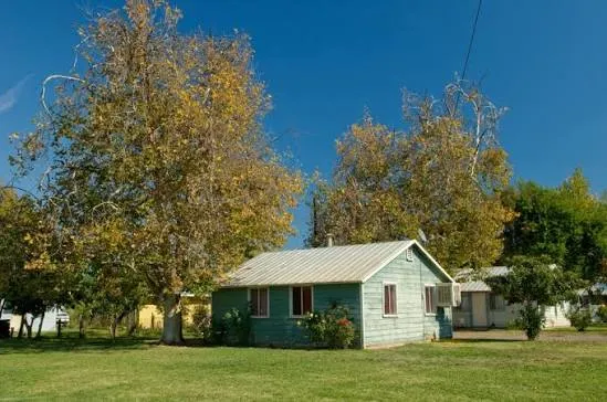 A small rural home under mature shade trees